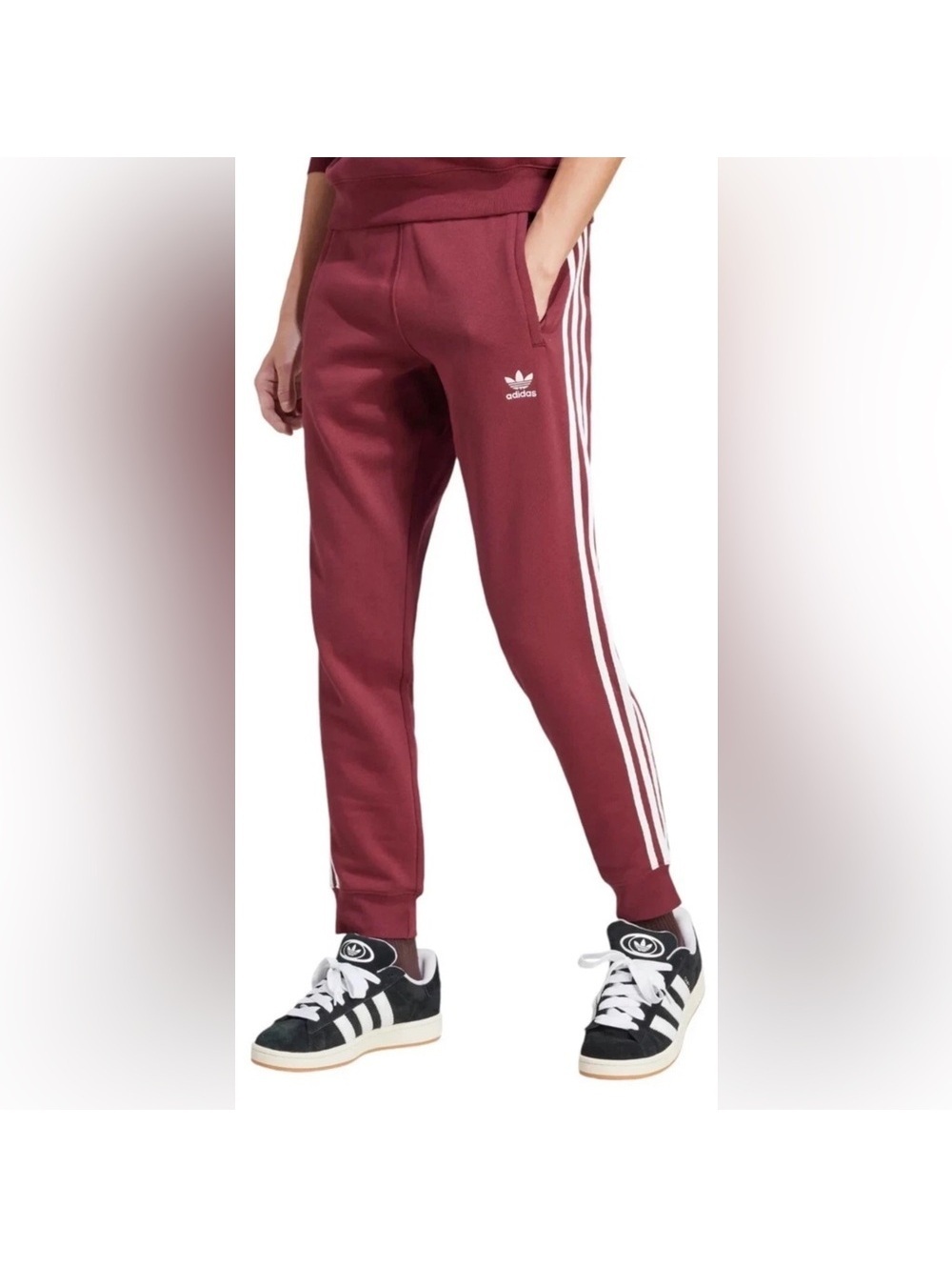 Adidas Men's S Jogger Pants 3 Stripe Fleece Red Green